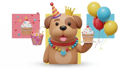 Fototapeta premium Cartoon dog celebrating birthday