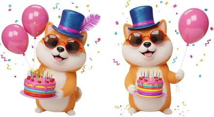 Cartoon dogs celebrating birthday