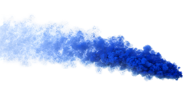 Blue smoke effect gracefully flows across a transparent background, showcasing depth and texture for visual appeal, silhouette