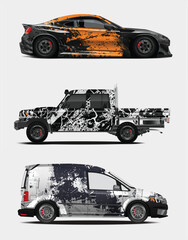 Vehicle Wrap Designs with Abstract Graphics Three vehicle