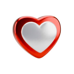 Coração Ícone Vermelho e Branco Brilhante Elemento 3D Render PNG Transparente Red Heart 