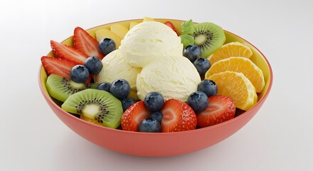 Sweet Refreshment: A vibrant assortment of fresh fruit and creamy ice cream, creating a delightful treat. The photo captures the essence of summer.