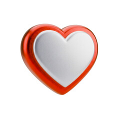 Coração Ícone Vermelho e Branco Brilhante Elemento 3D Render PNG Transparente Red Heart 