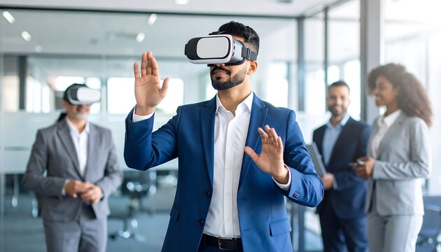 Business people using VR headsets