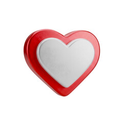 Coração Ícone Vermelho e Branco Brilhante Elemento 3D Render PNG Transparente Red Heart 