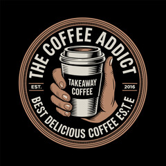 Hand Holding Coffee Cup Vintage Badge Logos for Branding and Apparel