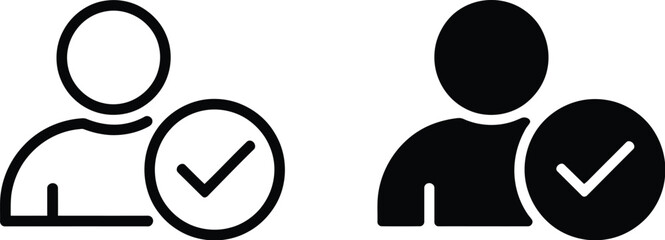 Two user icons with check marks in black and white on a light background