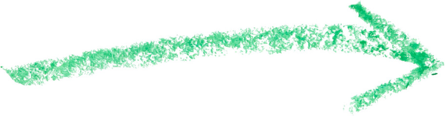 hand drawn arrow with green color crayon on white background