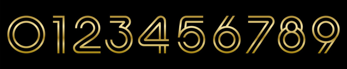 Number set font alphabet vector illustration. Set of modern number 0 to 9 logo designs. In gold color.