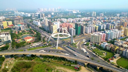 Aerial view of Biswa Bangla Gate, This is an arch-monument in the city of New Town, Kolkata, West...