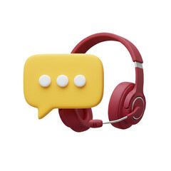 3D Rendering of Yellow Speech Bubble with Red Headphone Customer Service Icon