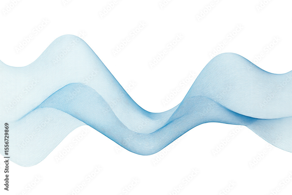 Poster smooth light blue wave lines forming an abstract design on a transparent background, ideal for digit