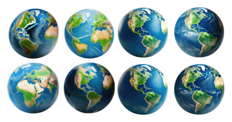 Detailed 3D Representations of Earth on Multiple Angles and Views, PNG bundle collection, Isolated on Transparent Background