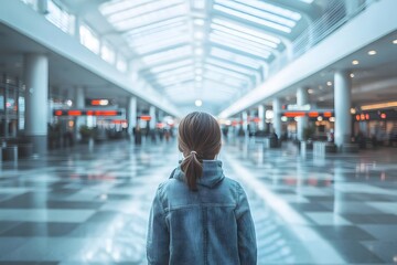 Confusing terminal signs, with a person looking at unclear or confusing airport signage, with space for an ad promoting better navigation or an app for easy directions.