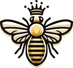 Elegant Queen Bee Vector Logo – Royal Insect with Crown in Vintage Style