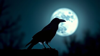 Fototapeta premium Crow silhouette against full moon halloween night