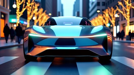 Futuristic ai car on city street at night