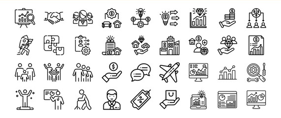 Black and White Business Icon Bundle Financial Growth Teamwork Strategy