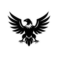 Obraz premium A majestic black eagle with wings spread wide open view