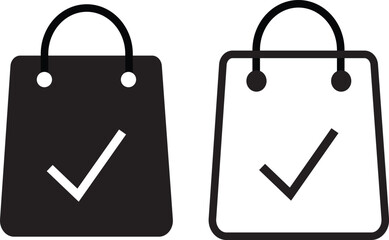 Shopping Bag Check Mark Icon set.purchase success symbol, representing order completion, success,Symbol isolated white background vactor,
