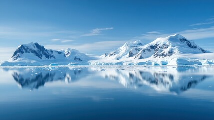 Serene Antarctic Landscape of Snow-Capped Mountains Reflected in Calm Waters