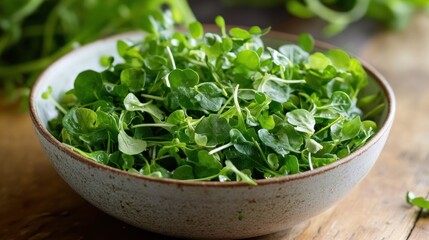 Fresh watercress harvest in a ceramic bowl for nutritious and healthy eating
