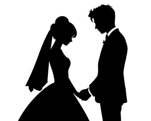 silhouette of bride and groom, silhouette of married couple, icon isolated on white background
