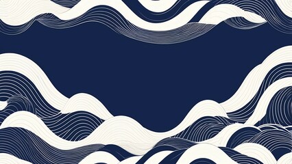 Obraz premium 青海波装飾文様（和柄）装飾素材藍白カラー中央抜きスペース構図