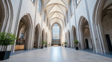 Fototapeta premium Majestic Interior of a Gothic Style Cathedral with Arched Ceilings and Columns