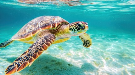 Fototapeta premium Sea turtle swimming underwater (1)