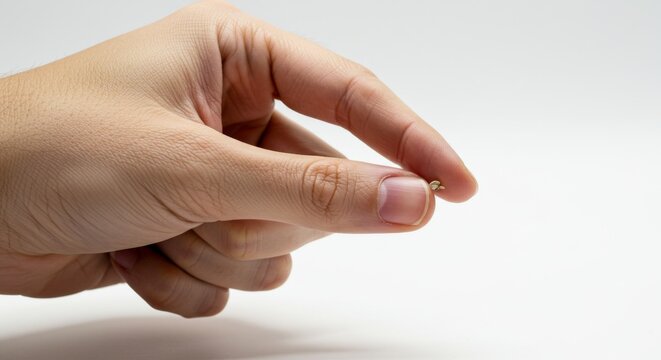 Close-up of a hand pinching with thumb and index finger, as if holding a tiny item