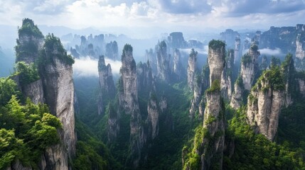Mountain peaks with mist