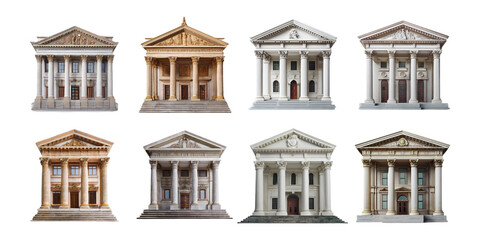 Classical Architecture Front Facades Collection, PNG collection, set bundle, isolate on transparent or white background