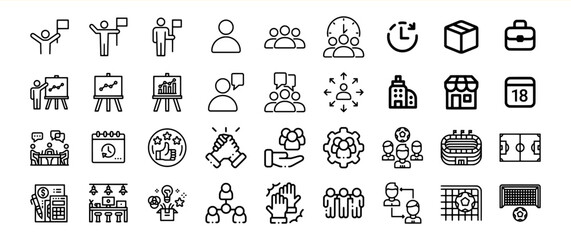 Black and White Business Teamwork Icons Collection Line Art Graphics