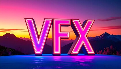 Neon letters on a mountain landscape