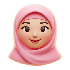 Fototapeta premium 3D rendering of a cartoon woman with brown eyes and a pink headscarf on white or transparent background
