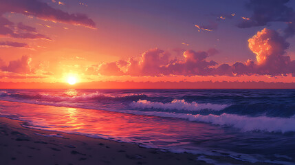 Fototapeta premium sunset over the river with beautiful water waves 