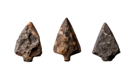 Collection of Ancient Stone Arrowheads on Isolated Background for Archaeological and Historical Studies