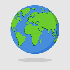 Earth globe isolated on grey background. World map. Earth icon. Clean and modern vector illustration for design, web.