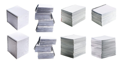 Blank Notepads Stacked in Various Arrangements for Office Use, Bundle Set Collection, Isolated on Transparent Background
