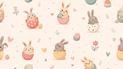 Charming Easter Bunny Seamless Pattern with Adorable Bunnies and Decorated Eggs for Holiday Season