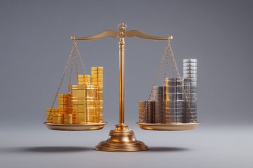 Balanced scale with oil barrel on one side and rising stock index on the other, symbolizing market recovery vs commodity drop.