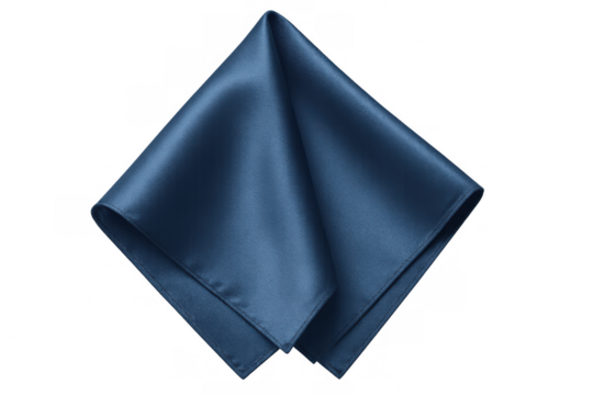 Blue silk handkerchief folded and isolated on transparent background, perfect for fashion and accessory designs