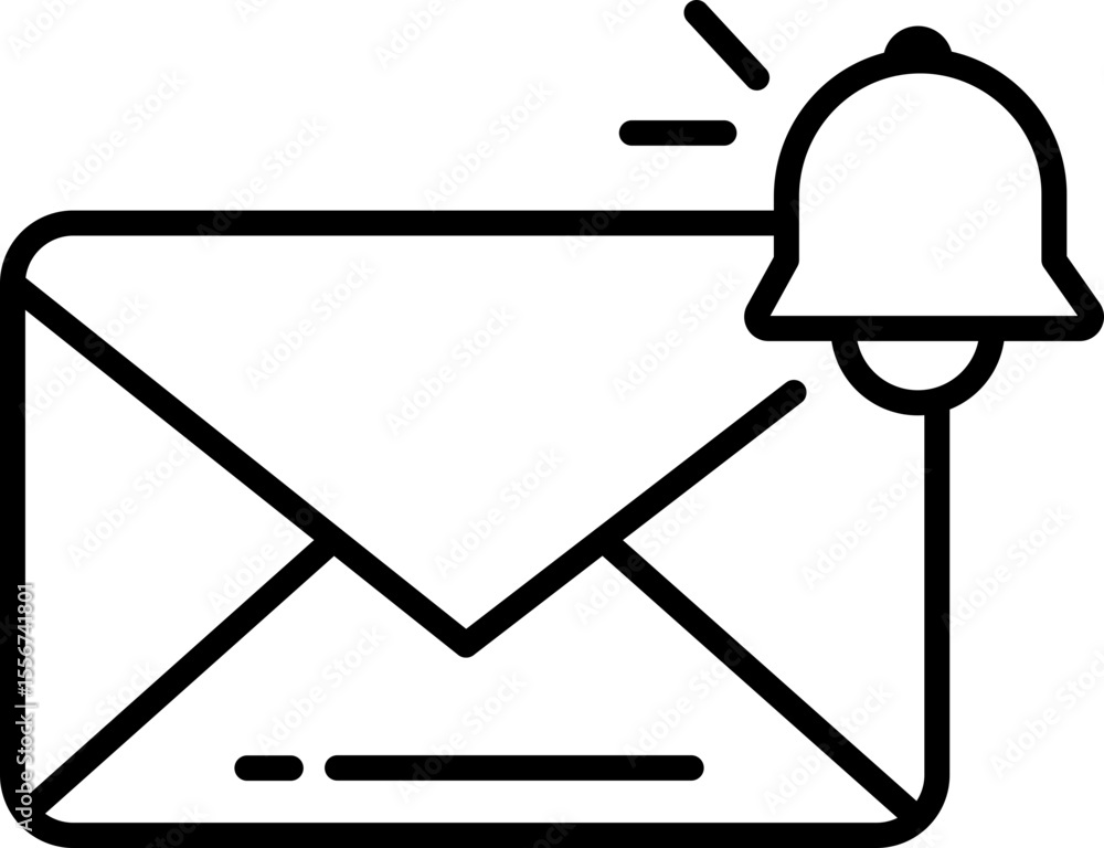 Poster email notification icon envelope with alert bell simple black outline communication message reminder