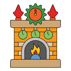 Fototapeta premium A cozy Christmas fireplace glowing warmly, adorned with stockings, garlands, and twinkling lights, spreading festive cheer and holiday warmth throughout the room. 