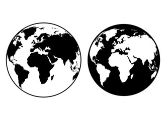 World icons set. World planet earth icon. Globes with world maps symbol. Globe shape line and flat style