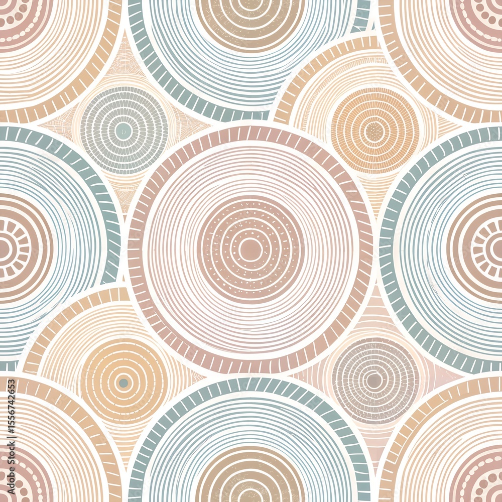 Wall mural seamless circular abstract pattern with pastel tone and concentric ring design for modern print