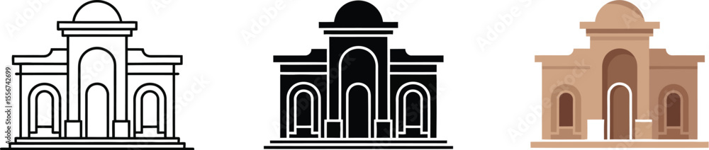 Poster vector building illustration architecture design element temple landmark palace structure icon set a