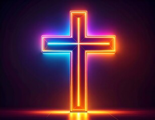 Neon cross on dark background