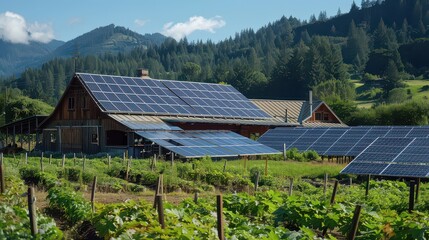 Solar energy system supplying power to a farm-to-table restaurant in a rural area.